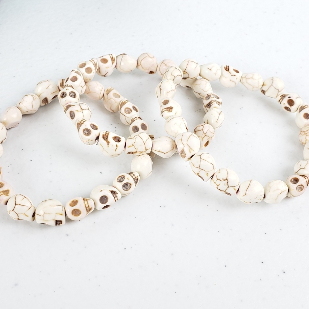 6/$20 Just Like Candy White Stone Skull Bracelet